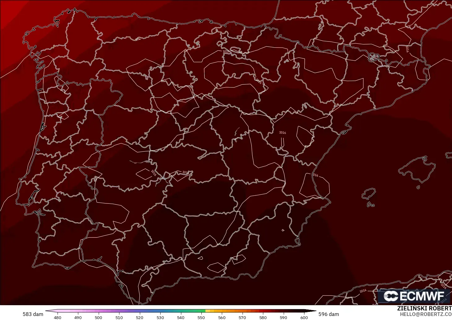 ECMWF IFS 0.25° model - Spanyol, Ketinggian geopotensial pada 500 hPa