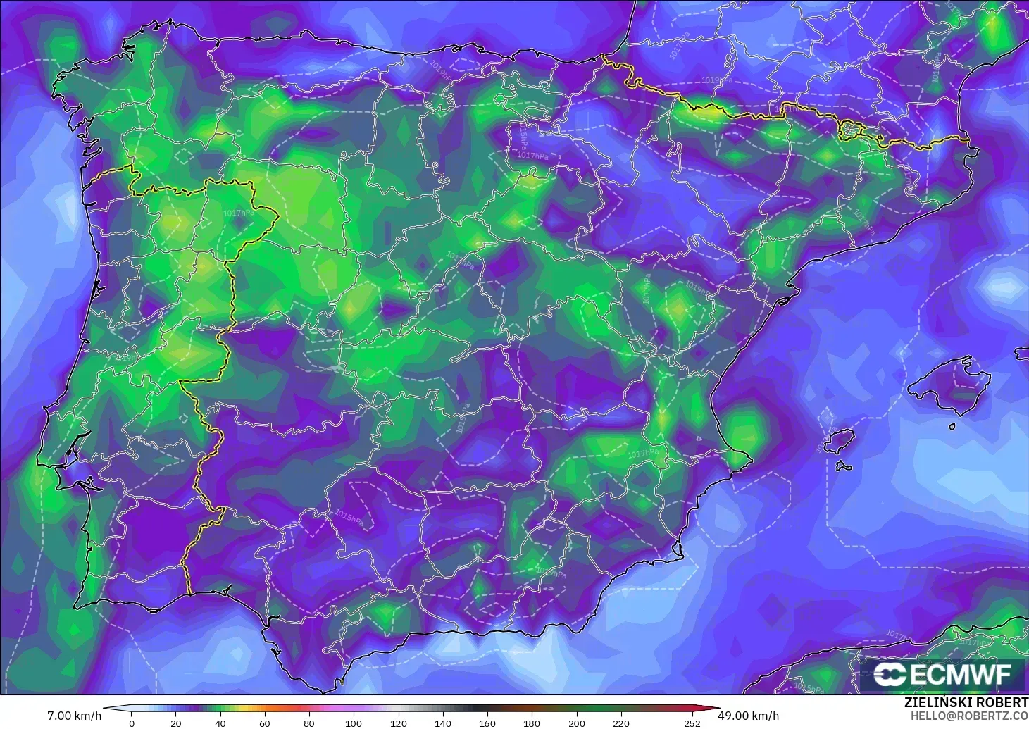 ECMWF IFS 0.25° model - Spanyol, Hembusan Angin