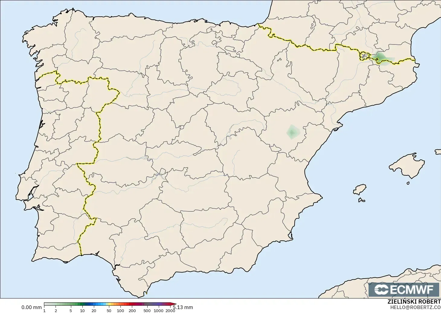 ECMWF IFS 0.25° model - Spanyol, Akumulasi Curah Hujan