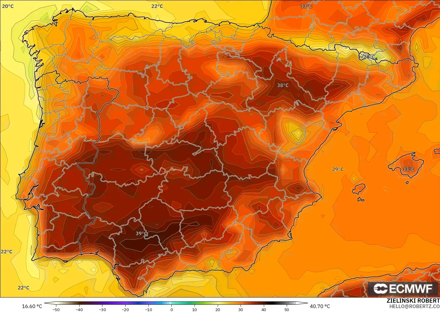 ECMWF IFS 0.25° model - Spanyol, Suhu 2 m