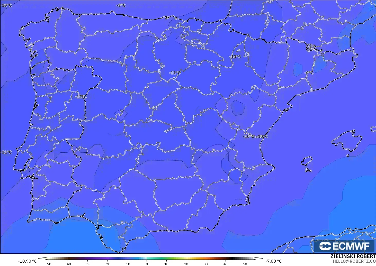 ECMWF IFS 0.25° model - Spanyol, Suhu 500 hPa