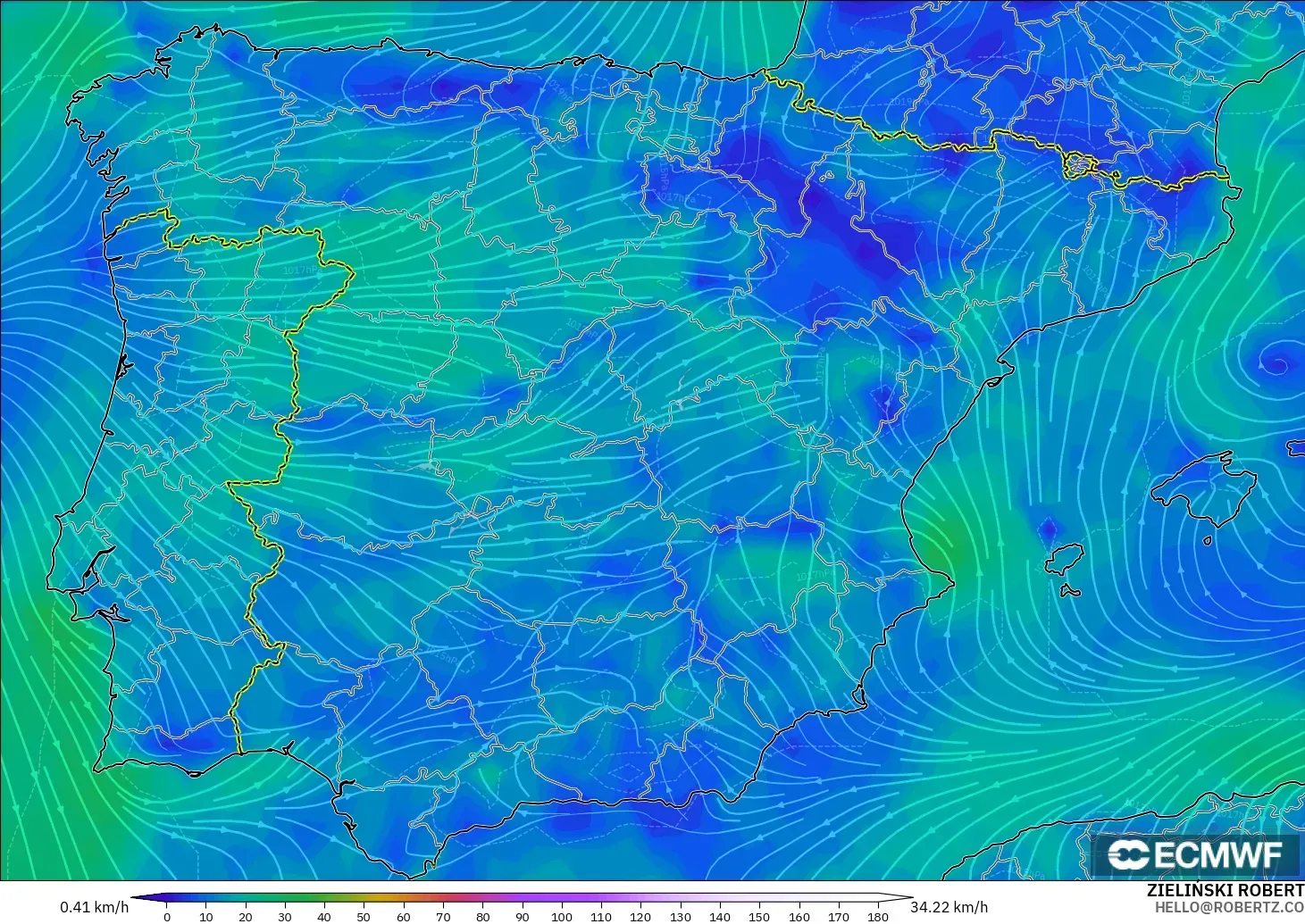 ECMWF IFS 0.25° model - Spanyol, Angin 10 m
