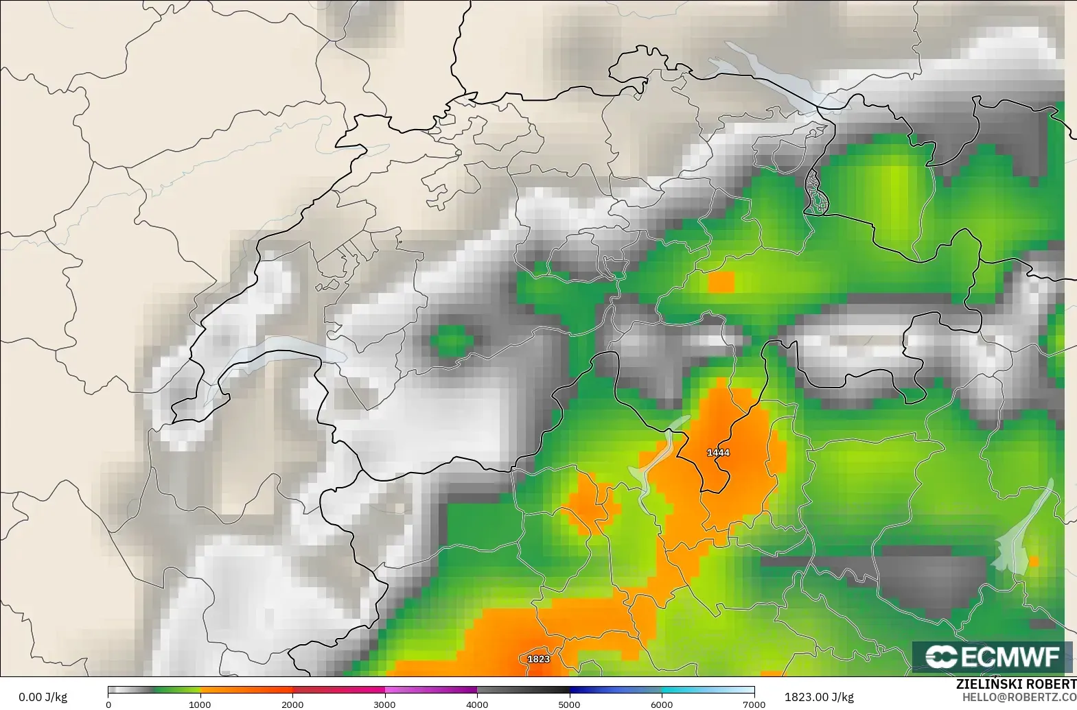 ECMWF IFS 0.25° model - Swiss, CAPE