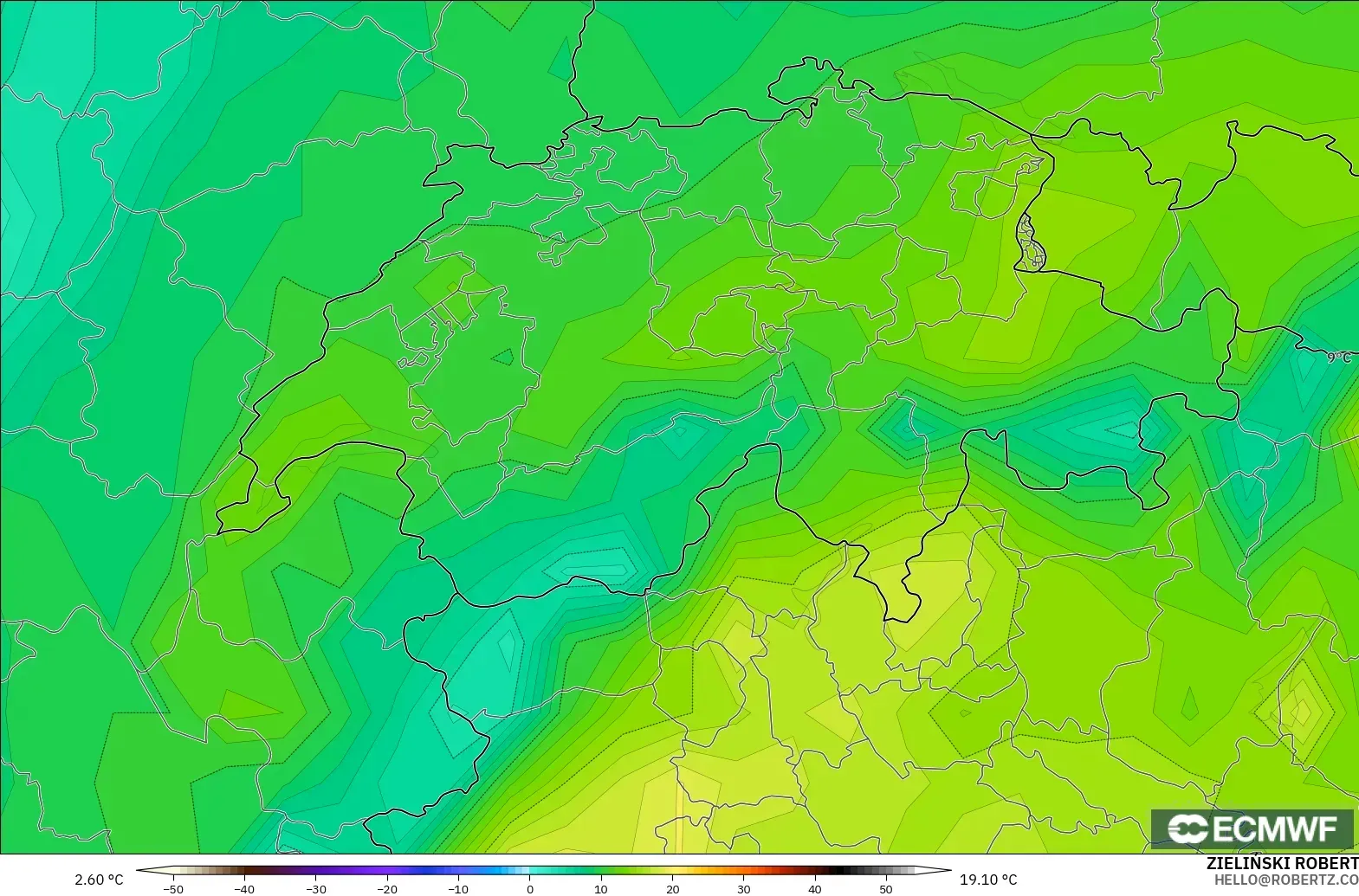 ECMWF IFS 0.25° model - Swiss, Titik Embun 2 m