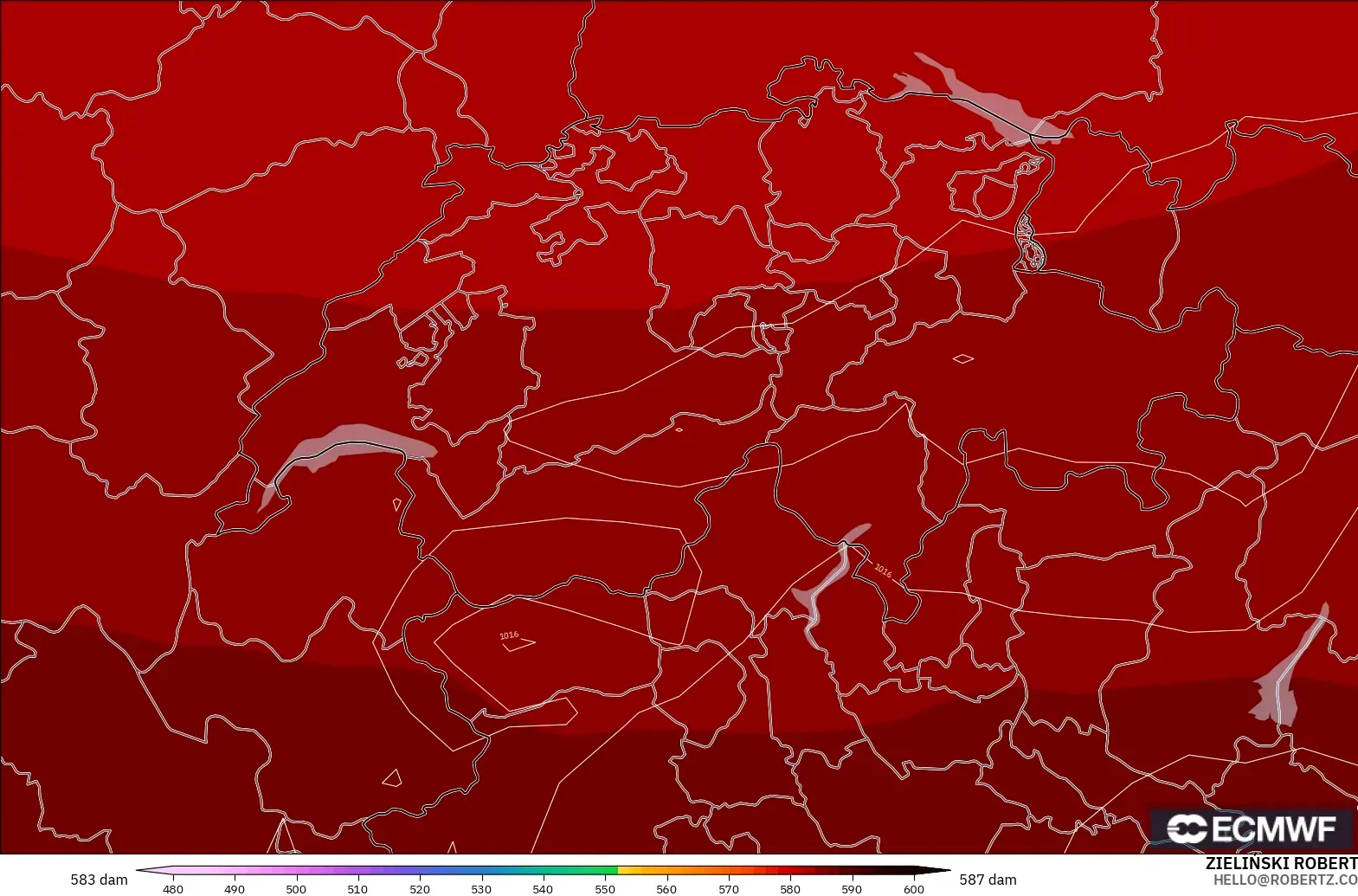 ECMWF IFS 0.25° model - Swiss, Ketinggian geopotensial pada 500 hPa