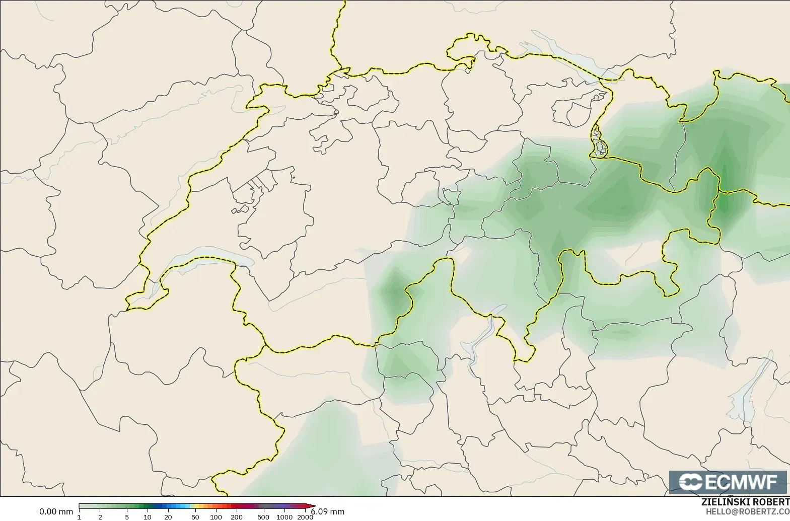 ECMWF IFS 0.25° model - Swiss, Akumulasi Curah Hujan