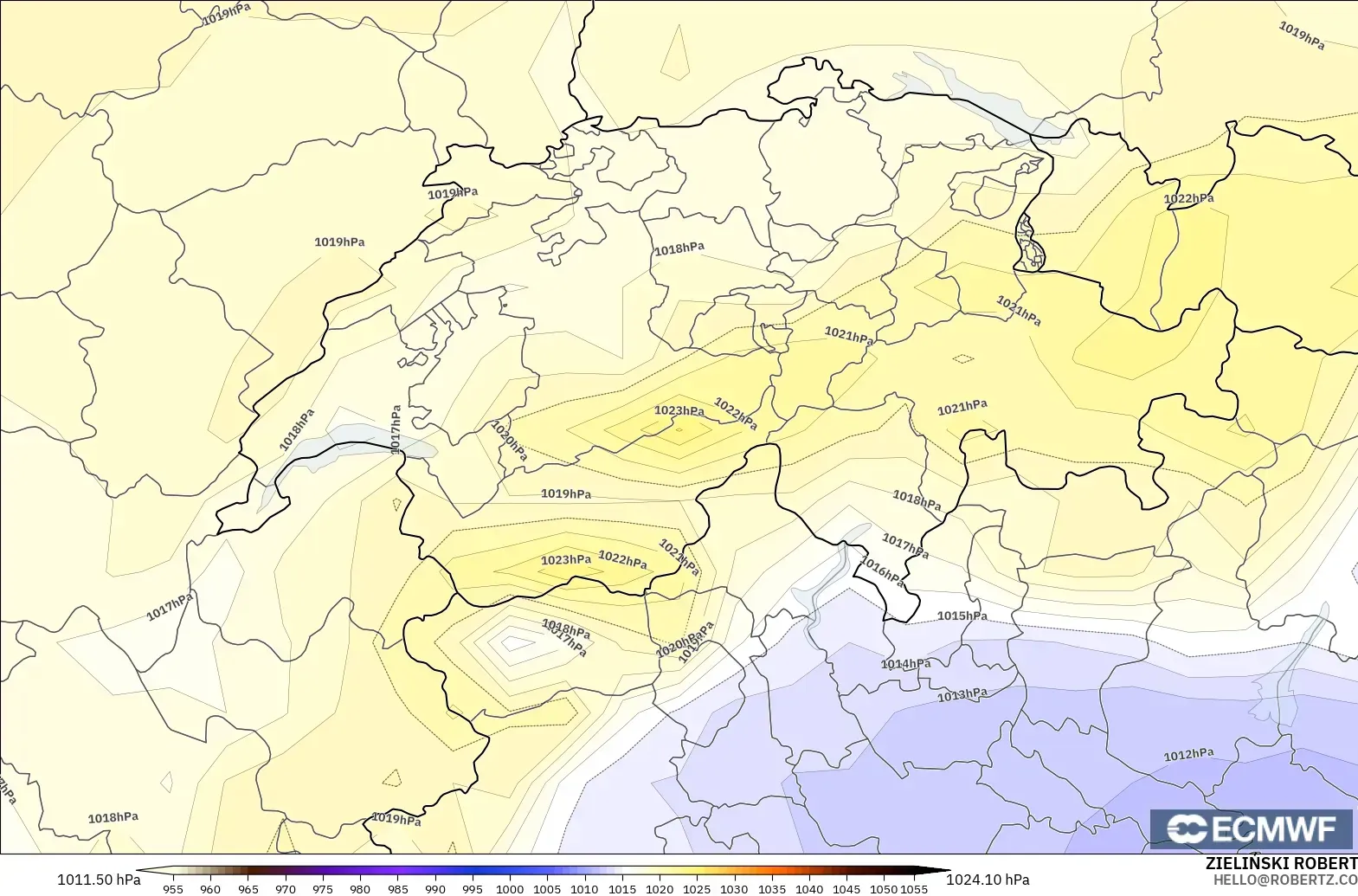ECMWF IFS 0.25° model - Swiss, Tekanan