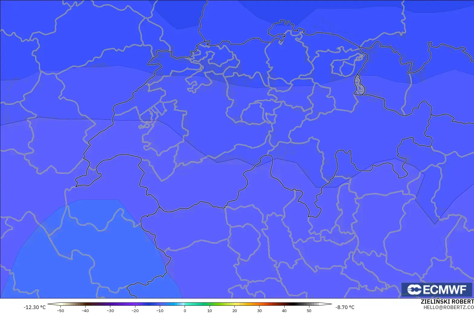 ECMWF IFS 0.25° model - Swiss, Suhu 500 hPa
