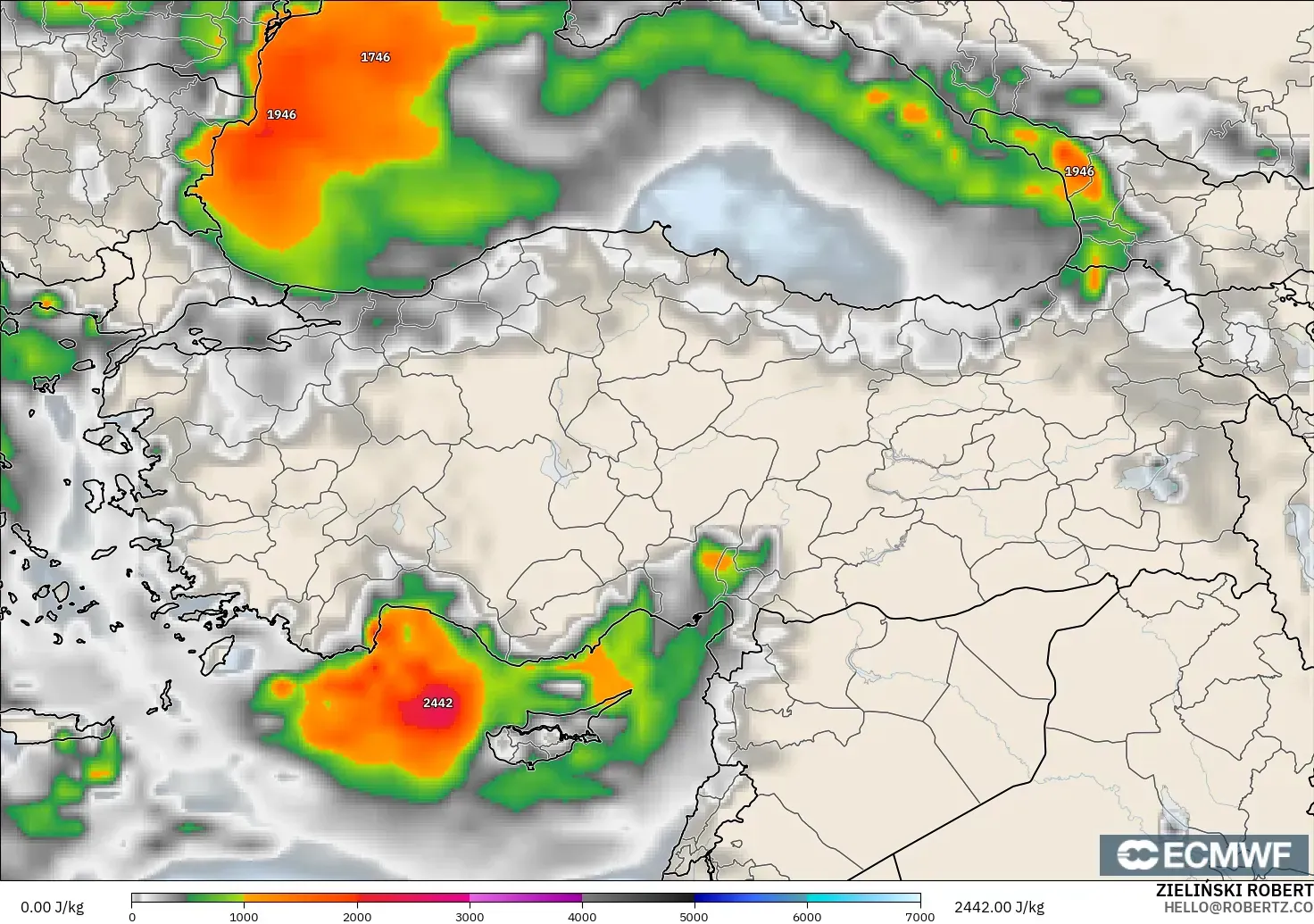 ECMWF IFS 0.25° model - Turki, CAPE