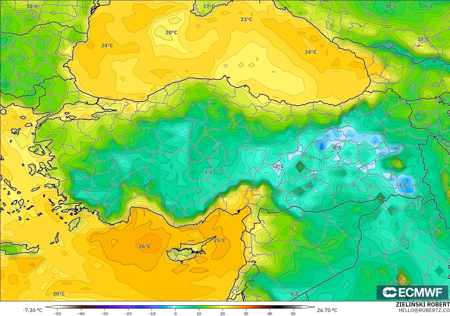 ECMWF IFS 0.25° model - Turki, Titik Embun 2 m