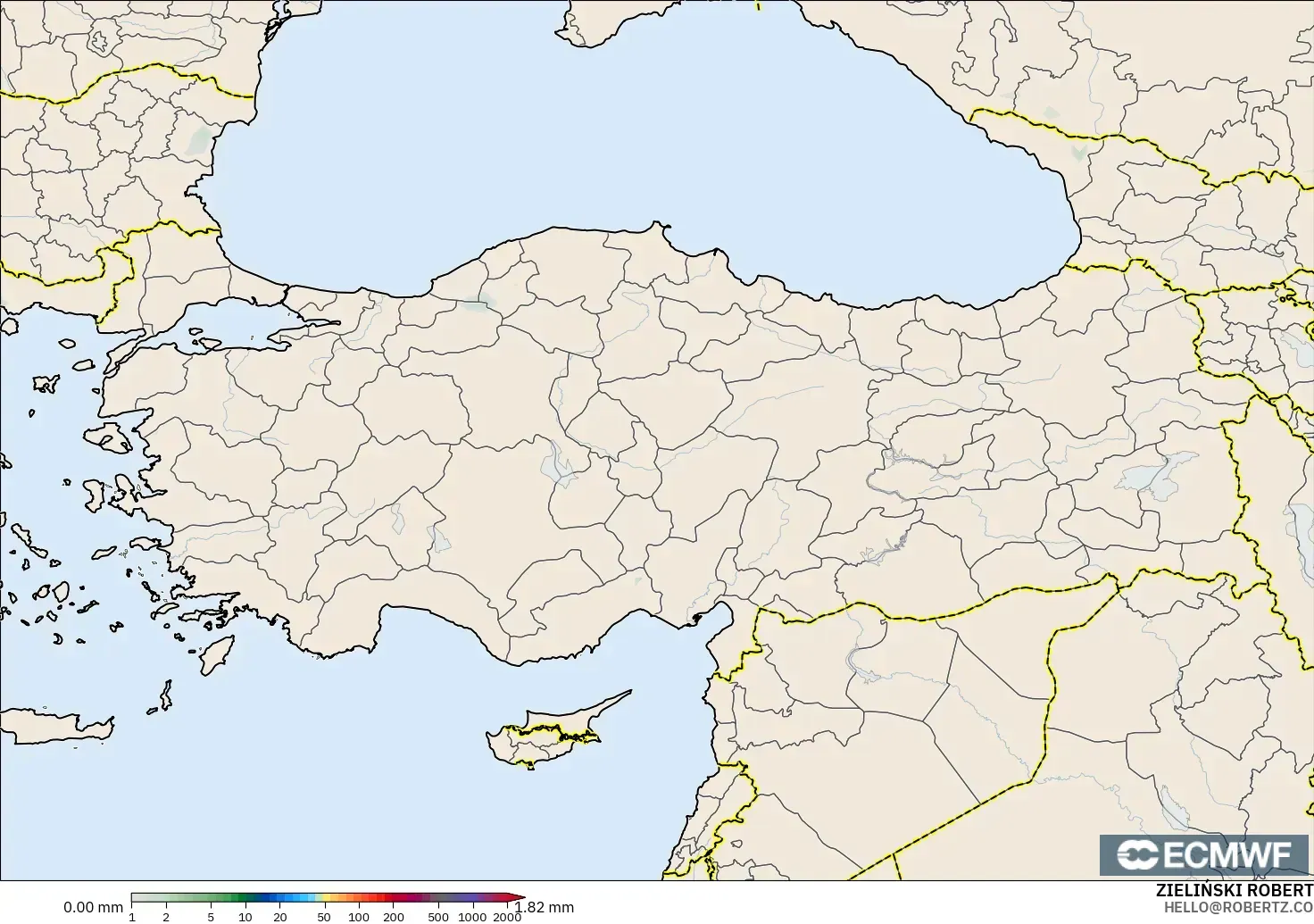 ECMWF IFS 0.25° model - Turki, Akumulasi Curah Hujan