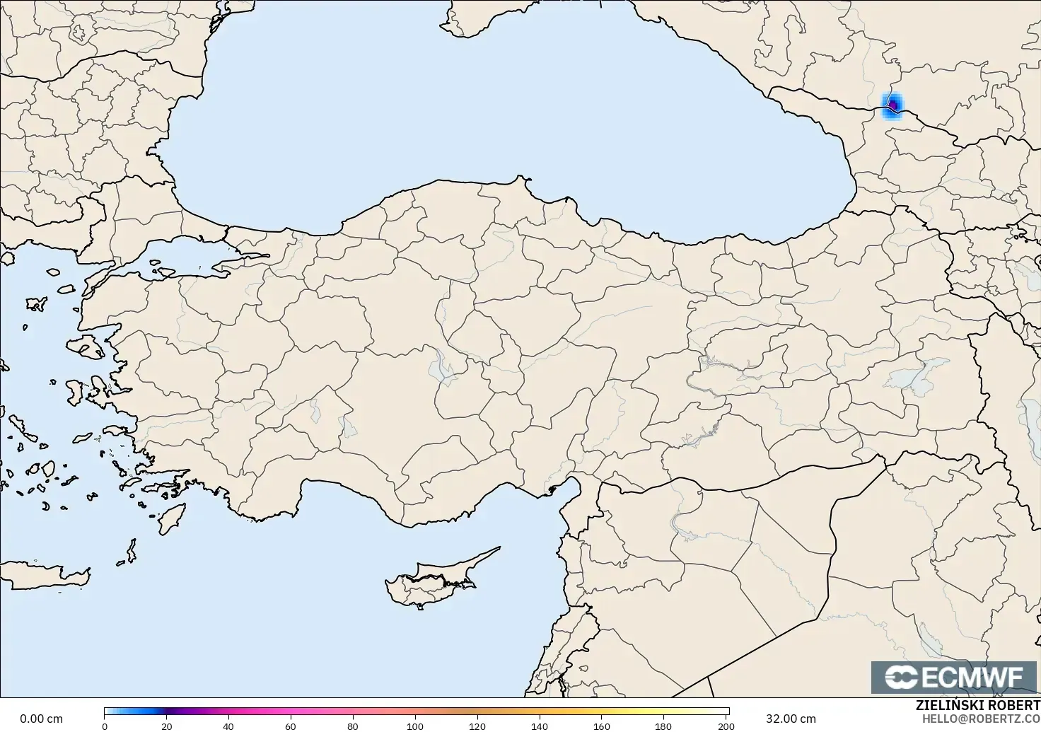 ECMWF IFS 0.25° model - Turki, Kedalaman Salju