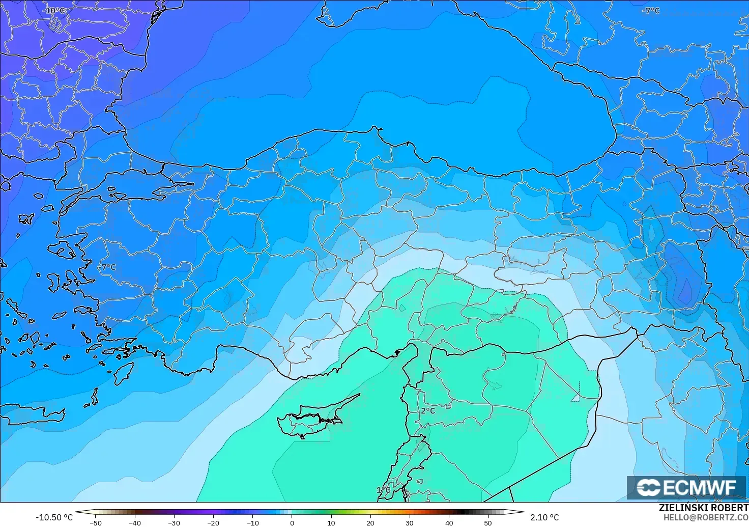 ECMWF IFS 0.25° model - Turki, Suhu 500 hPa
