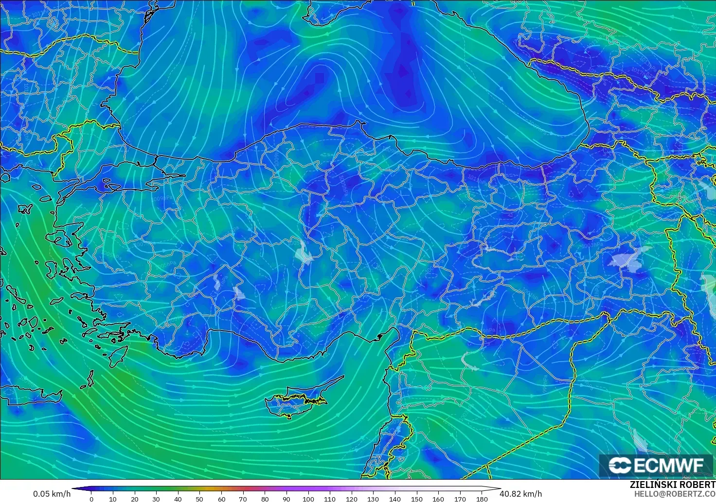 ECMWF IFS 0.25° model - Turki, Angin 10 m