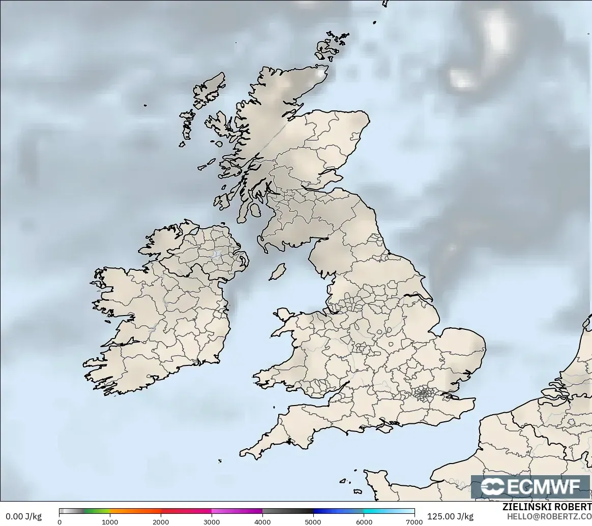 ECMWF IFS 0.25° model - Britania Raya, CAPE