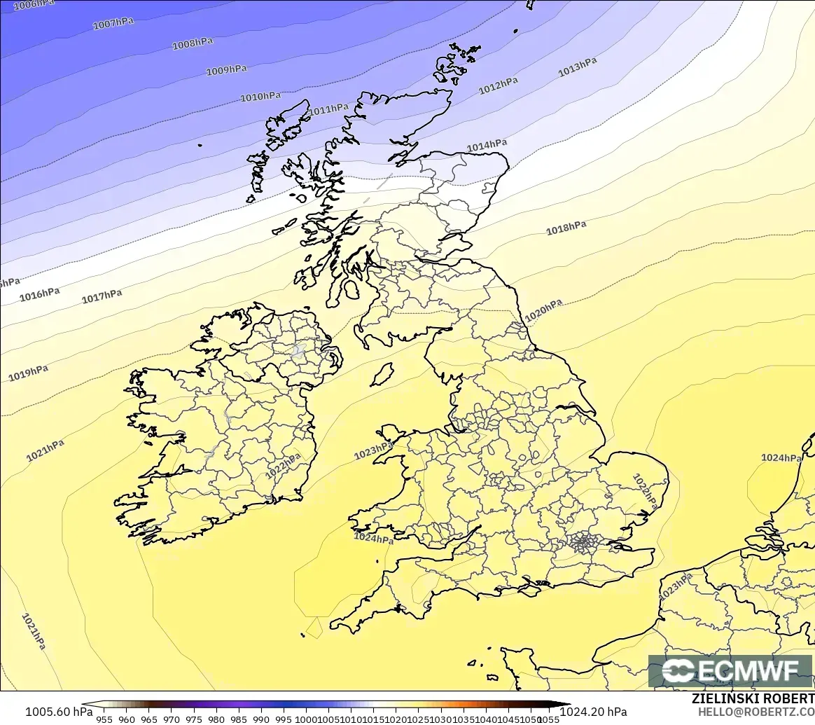 ECMWF IFS 0.25° model - Britania Raya, Tekanan