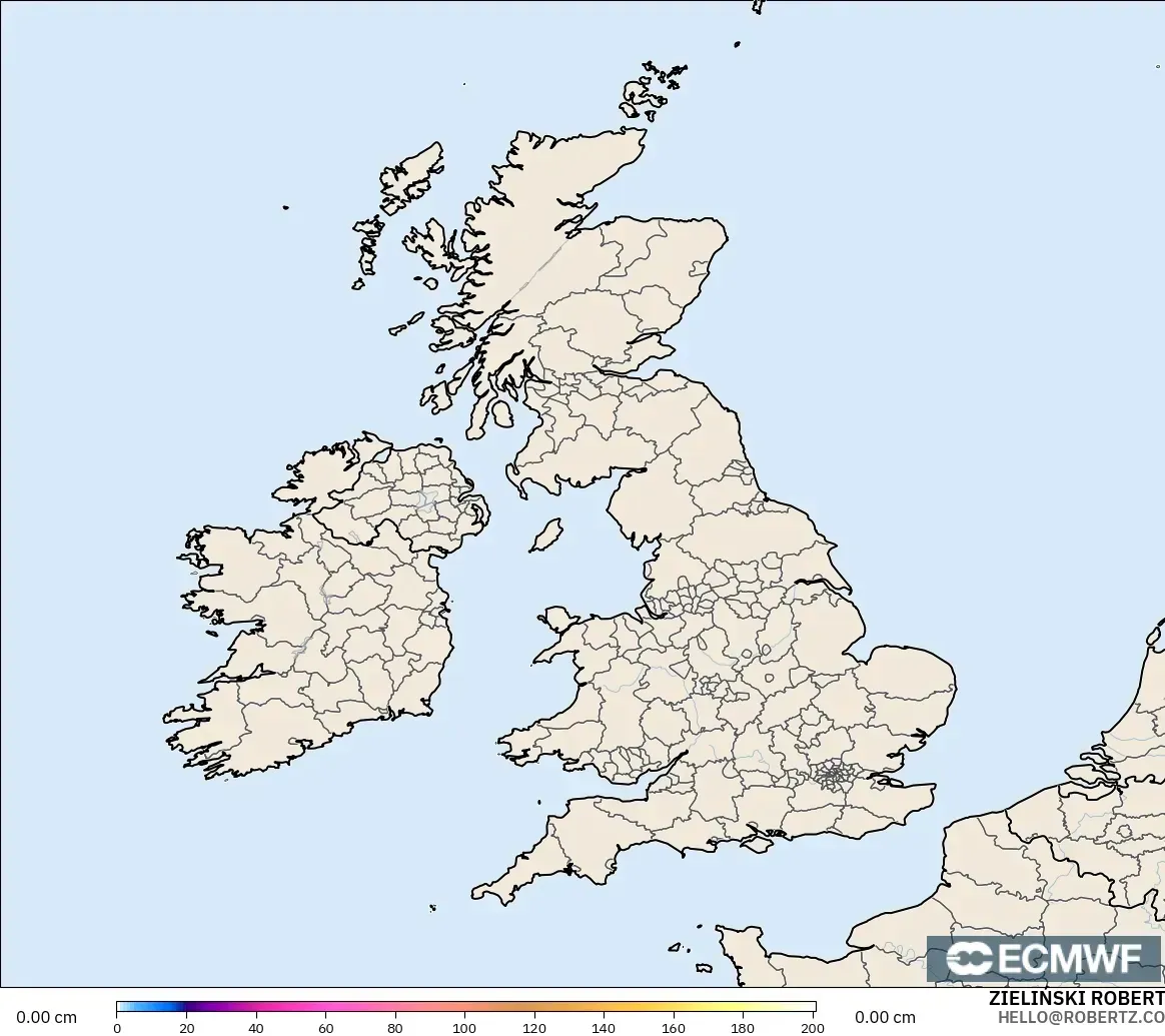 ECMWF IFS 0.25° model - Britania Raya, Kedalaman Salju
