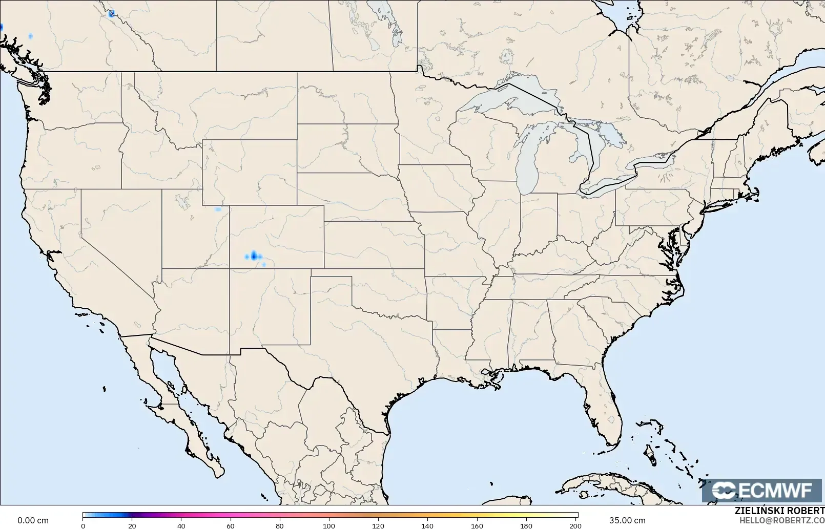 ECMWF IFS 0.25° model - Amerika Serikat, Kedalaman Salju