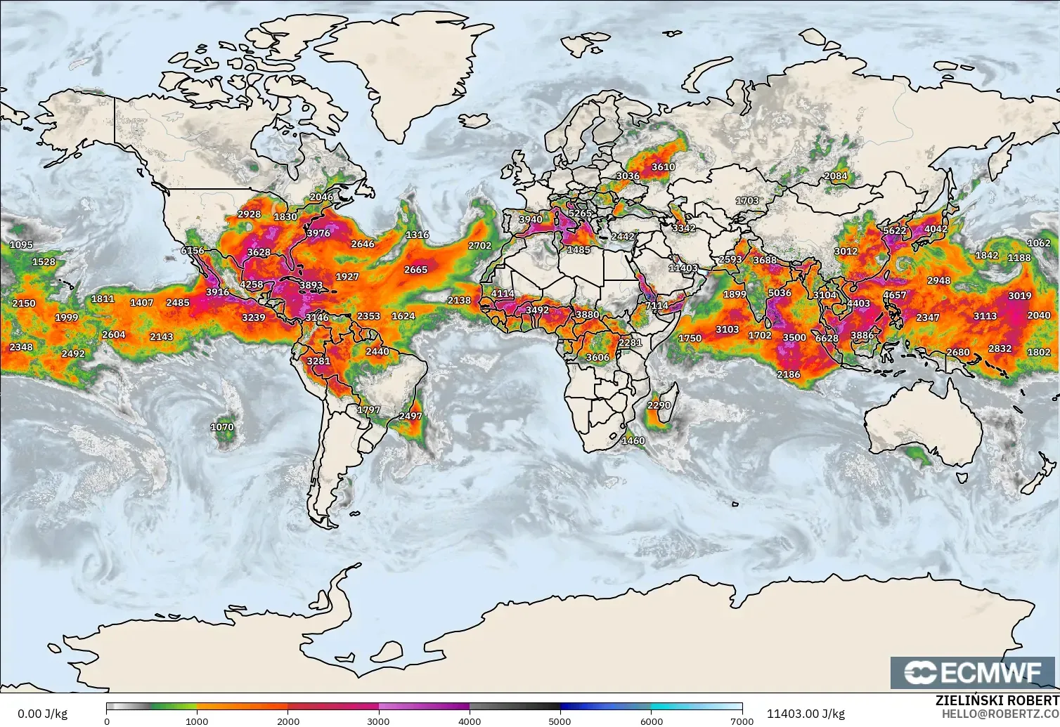 ECMWF IFS 0.25° model - Dunia, CAPE