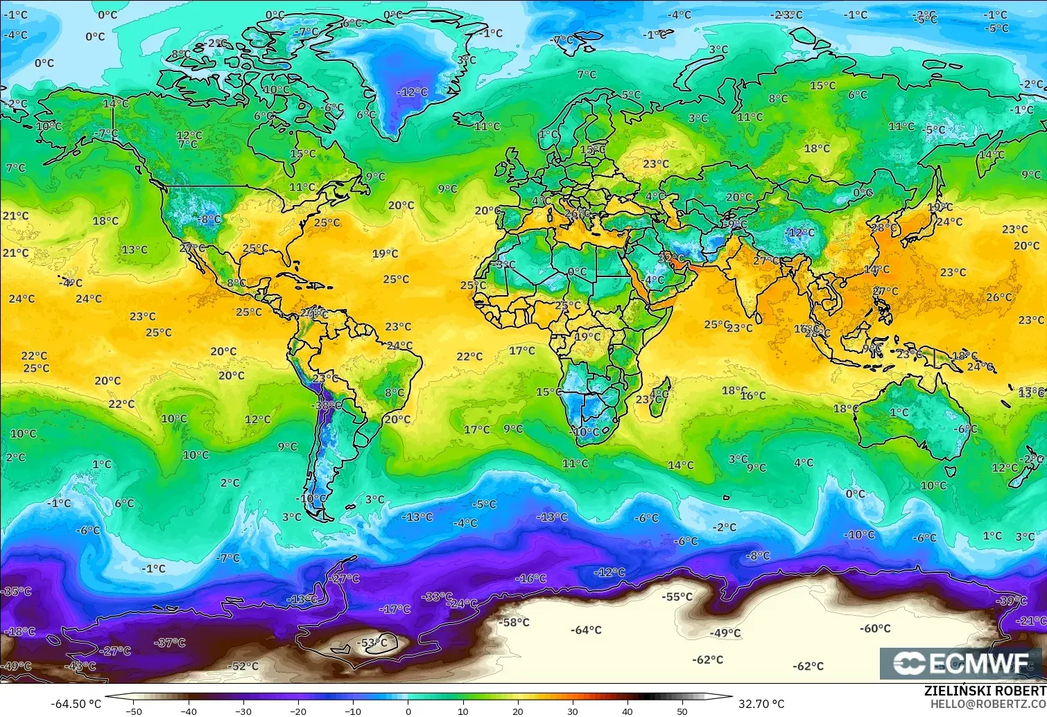 ECMWF IFS 0.25° model - Dunia, Titik Embun 2 m