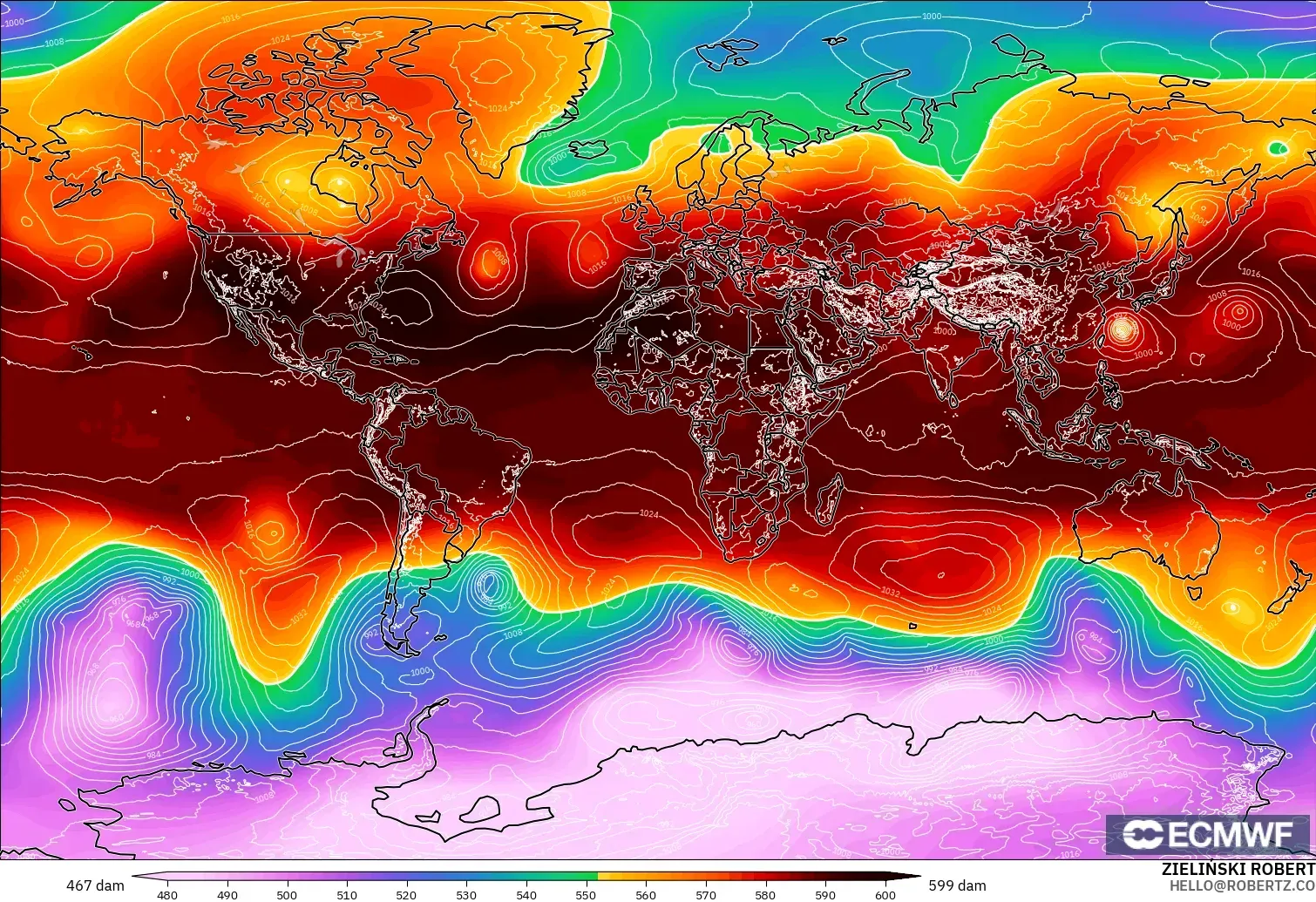 ECMWF IFS 0.25° model - Dunia, Ketinggian geopotensial pada 500 hPa