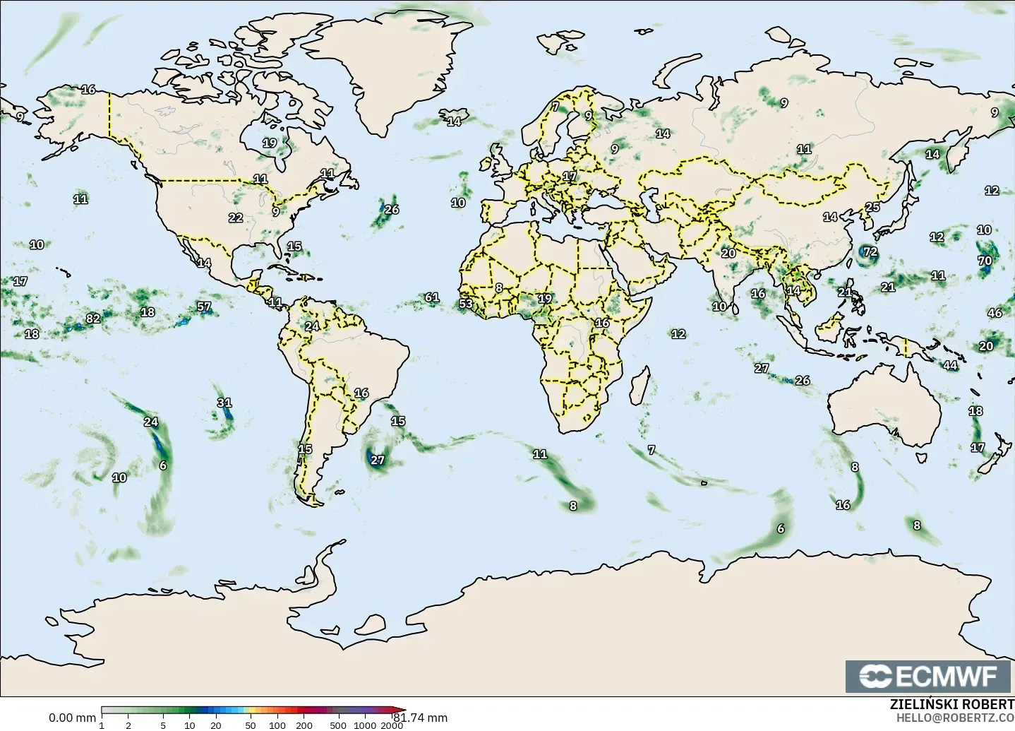 ECMWF IFS 0.25° model - Dunia, Akumulasi Curah Hujan