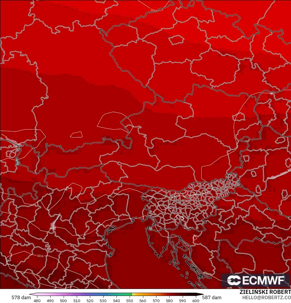 ECMWF IFS 0.25° model - Austria, Ketinggian geopotensial pada 500 hPa