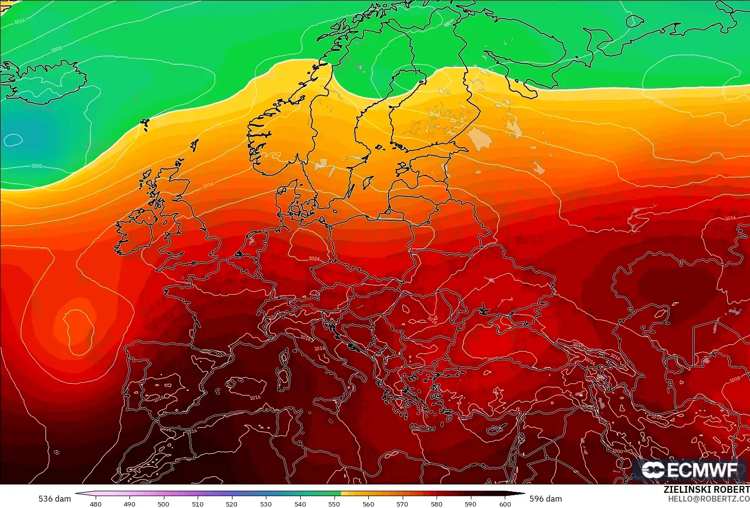 ECMWF IFS 0.25° model - Eropa, Ketinggian geopotensial pada 500 hPa