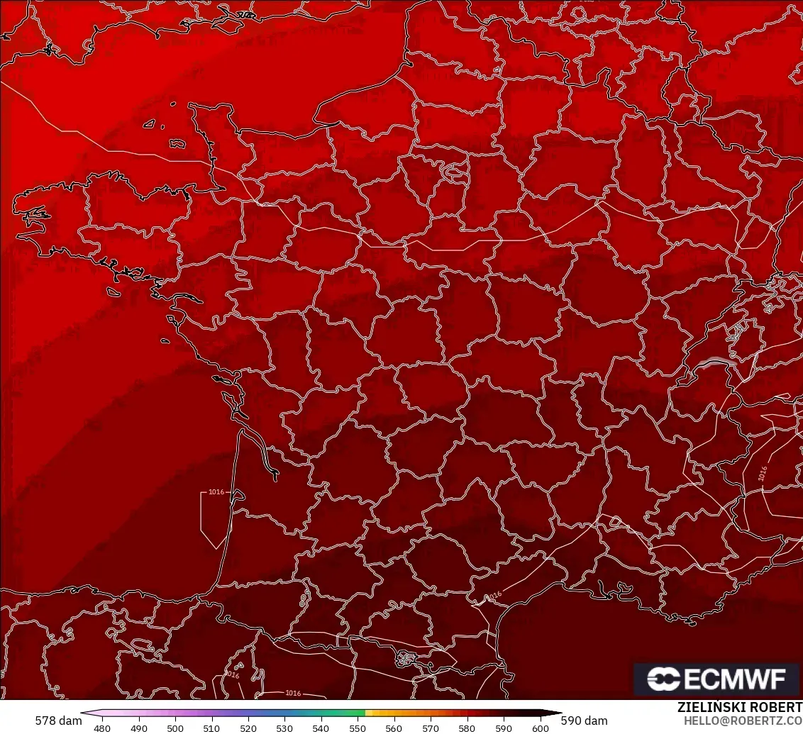 ECMWF IFS 0.25° model - Prancis, Ketinggian geopotensial pada 500 hPa
