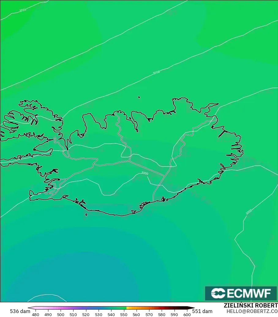 ECMWF IFS 0.25° model - Islandia, Ketinggian geopotensial pada 500 hPa