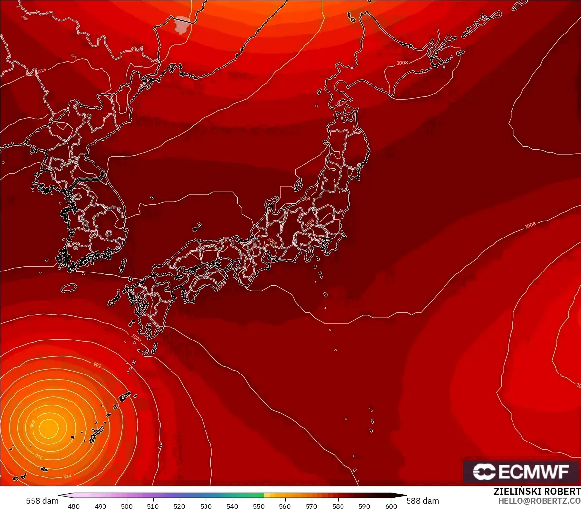 ECMWF IFS 0.25° model - Jepang, Ketinggian geopotensial pada 500 hPa