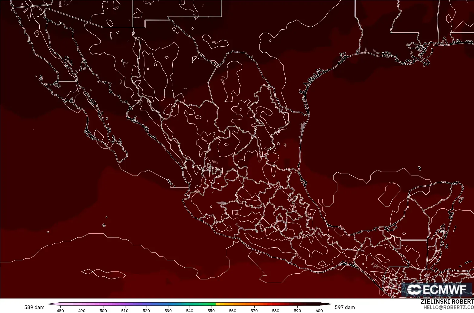 ECMWF IFS 0.25° model - Meksiko, Ketinggian geopotensial pada 500 hPa