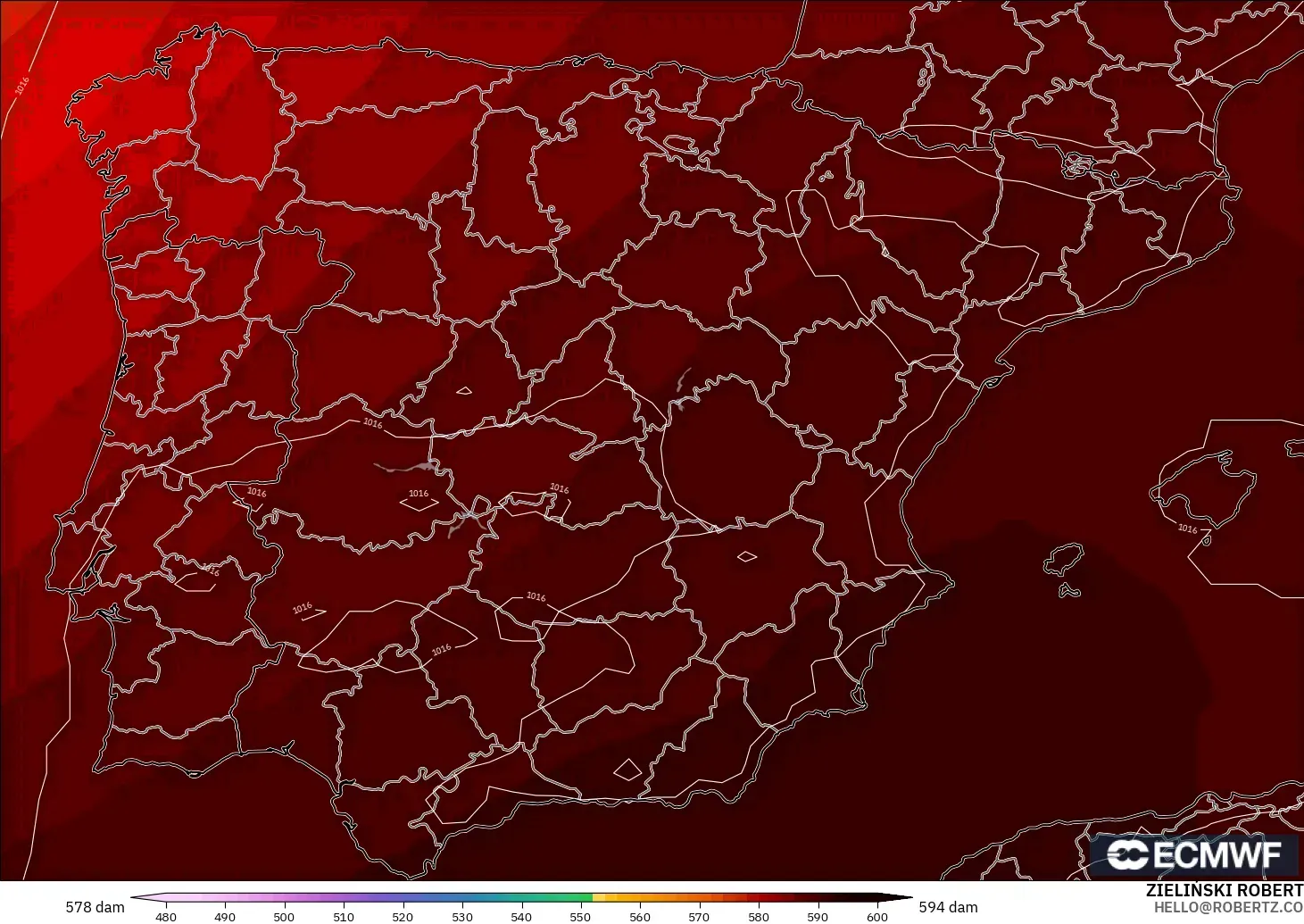 ECMWF IFS 0.25° model - Spanyol, Ketinggian geopotensial pada 500 hPa