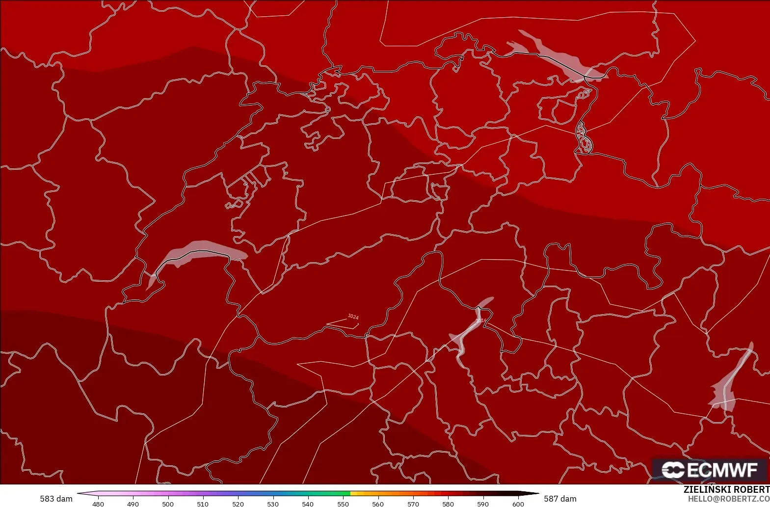 ECMWF IFS 0.25° model - Swiss, Ketinggian geopotensial pada 500 hPa
