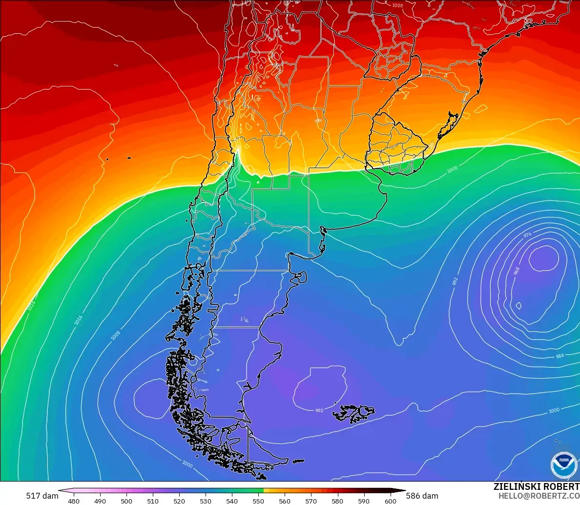 GFS model - Argentina, Ketinggian geopotensial pada 500 hPa