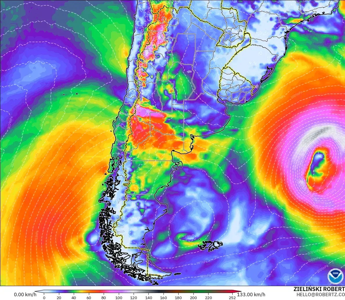 GFS model - Argentina, Puncak Hembusan