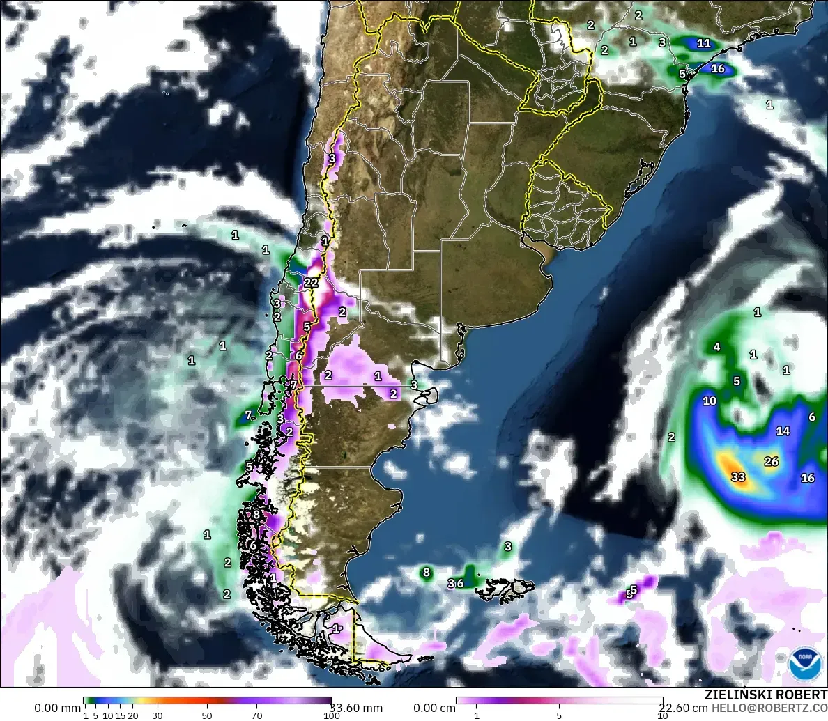 GFS model - Argentina, Curah Hujan, Awan, dan Tekanan
