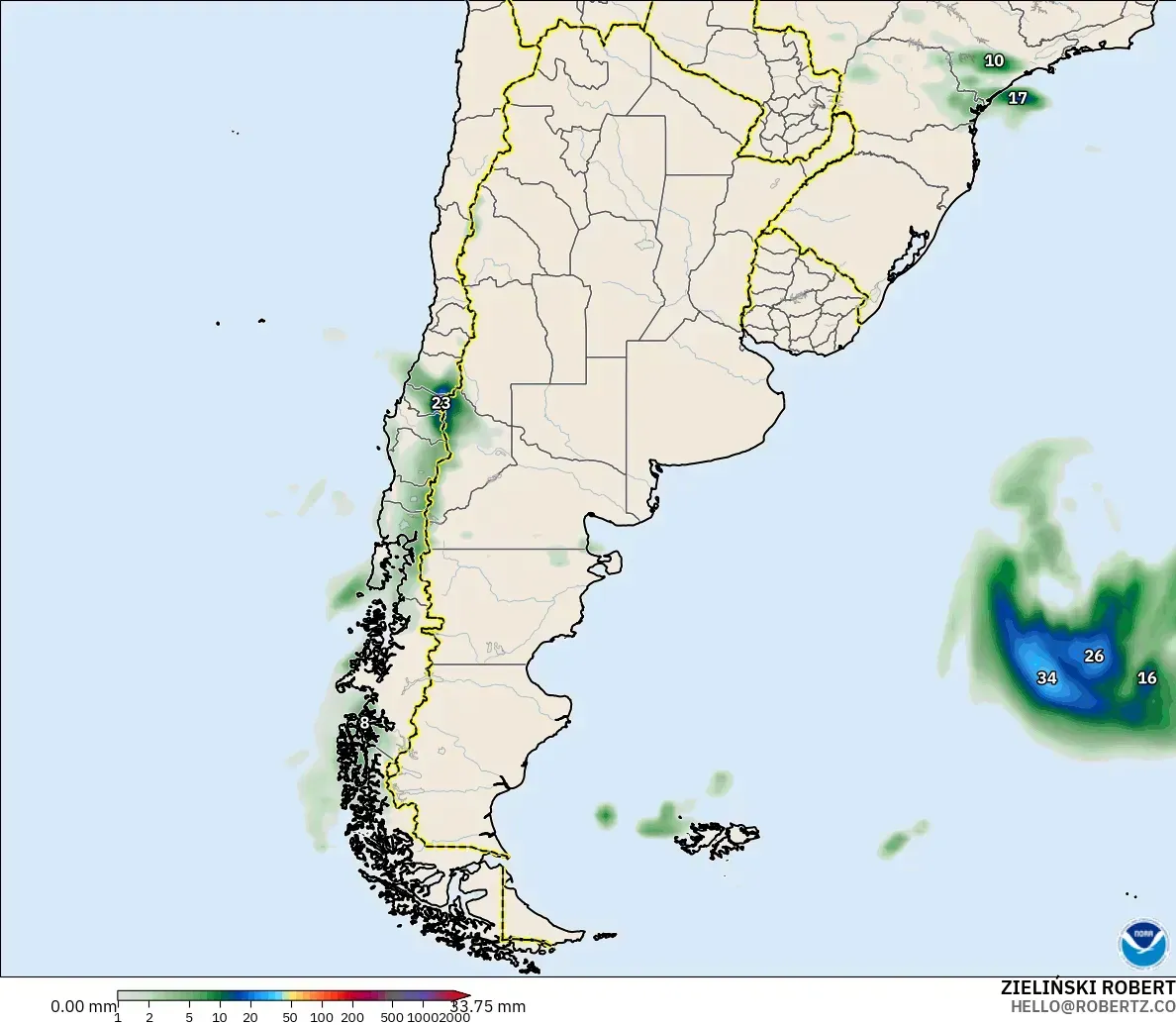 GFS model - Argentina, Akumulasi Curah Hujan