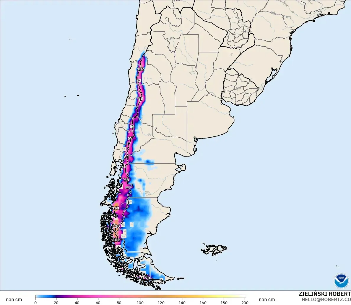 GFS model - Argentina, Kedalaman Salju
