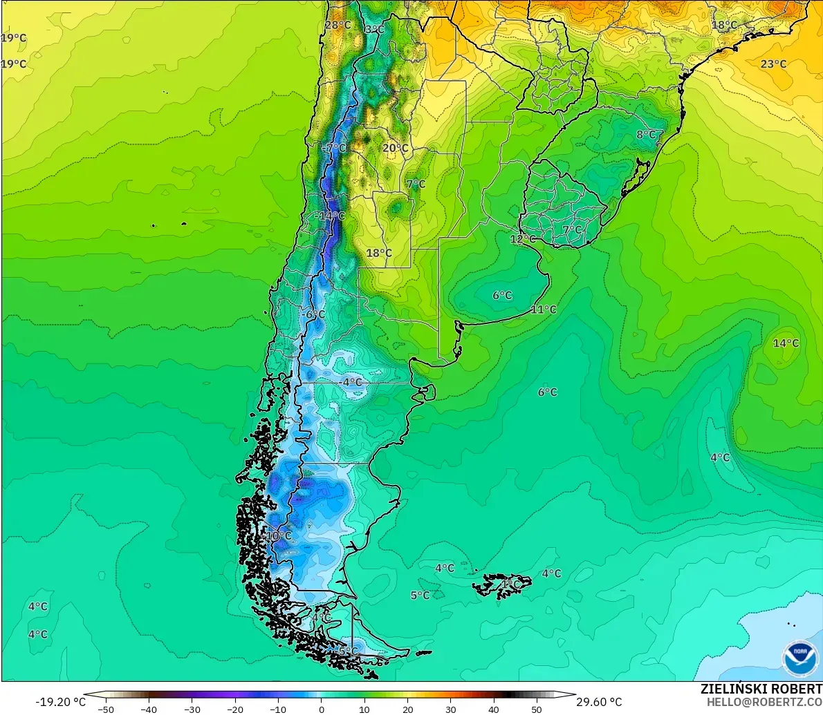 GFS model - Argentina, Suhu 2 m
