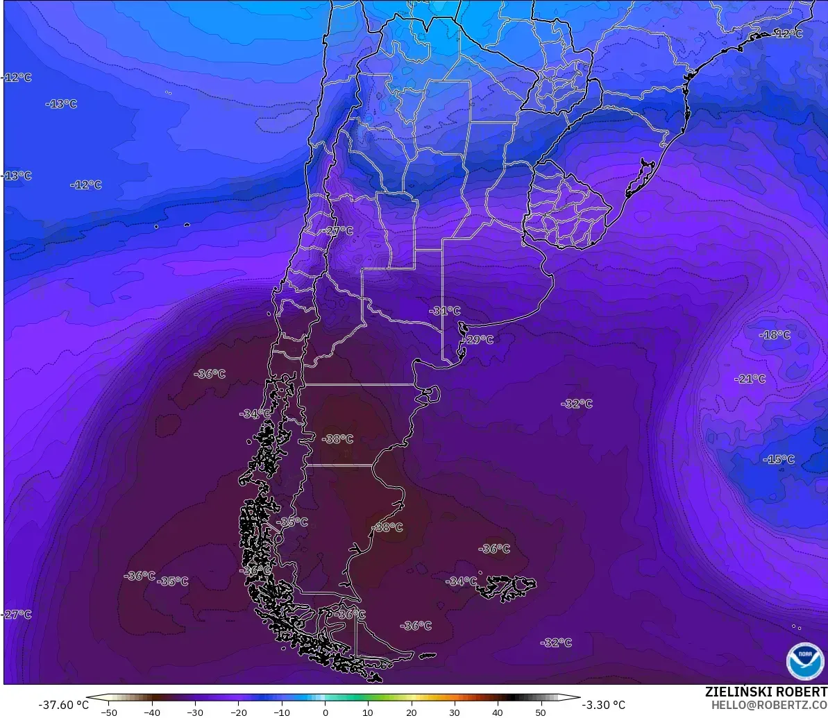 GFS model - Argentina, Suhu 500 hPa