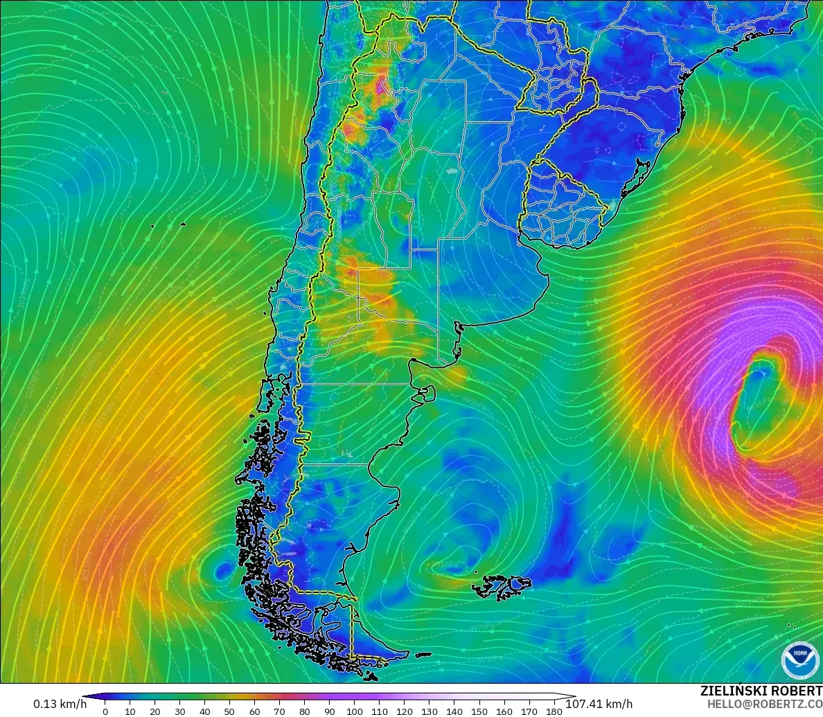 GFS model - Argentina, Angin 10 m