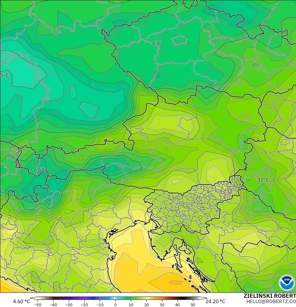 GFS model - Austria, Titik Embun 2 m