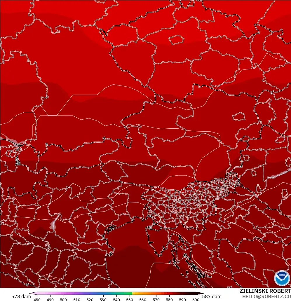 GFS model - Austria, Ketinggian geopotensial pada 500 hPa