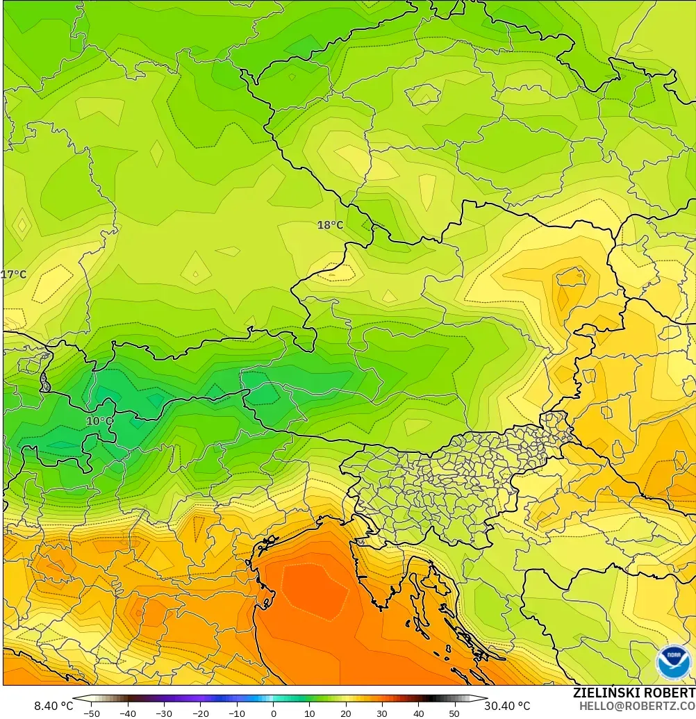 GFS model - Austria, Suhu 2 m