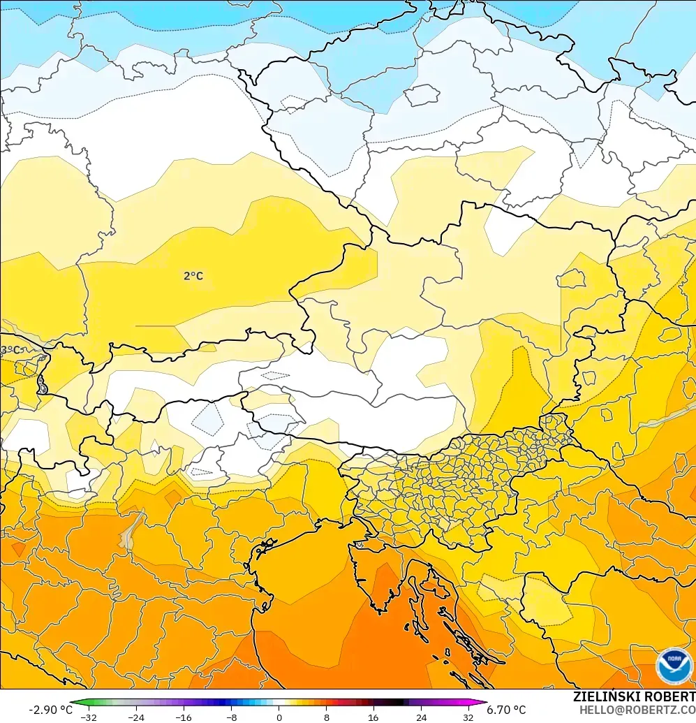 GFS model - Austria, Anomali Suhu 850 hPa