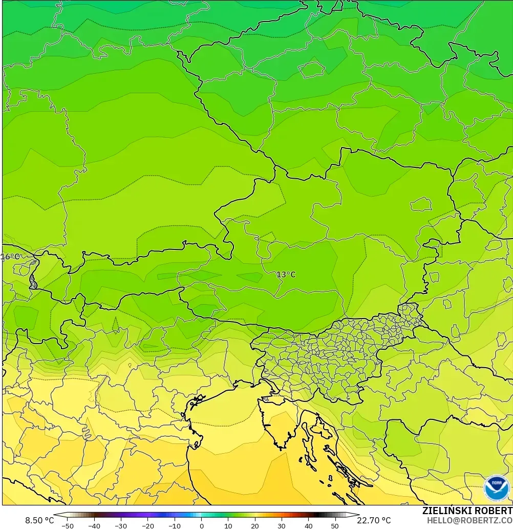 GFS model - Austria, Suhu 850 hPa