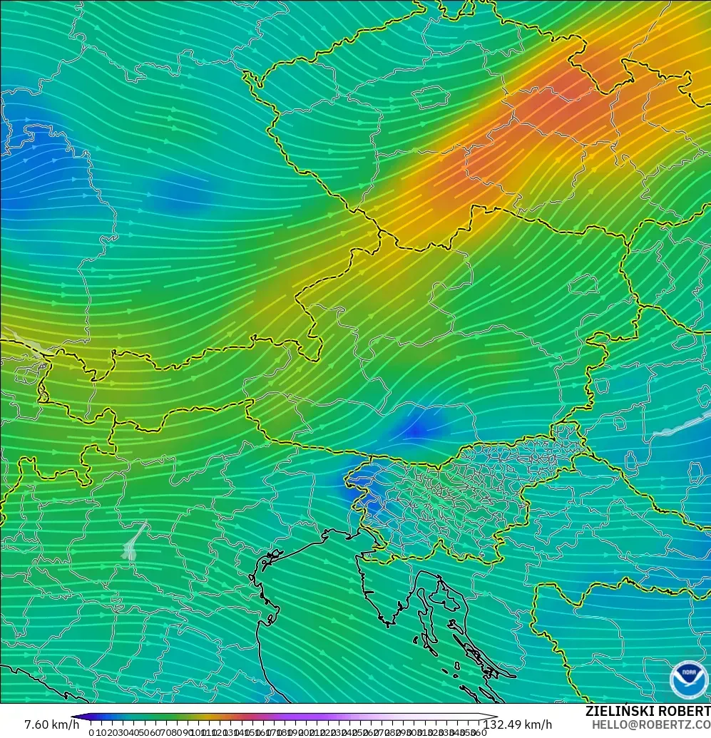 GFS model - Austria, Angin 300 hPa (aliran jet)