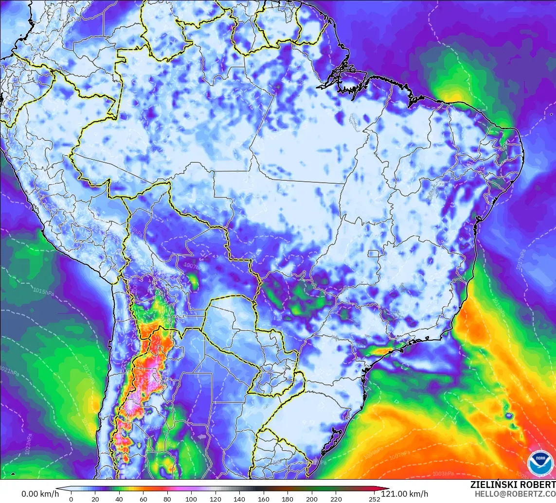 GFS model - Brasil, Hembusan Angin