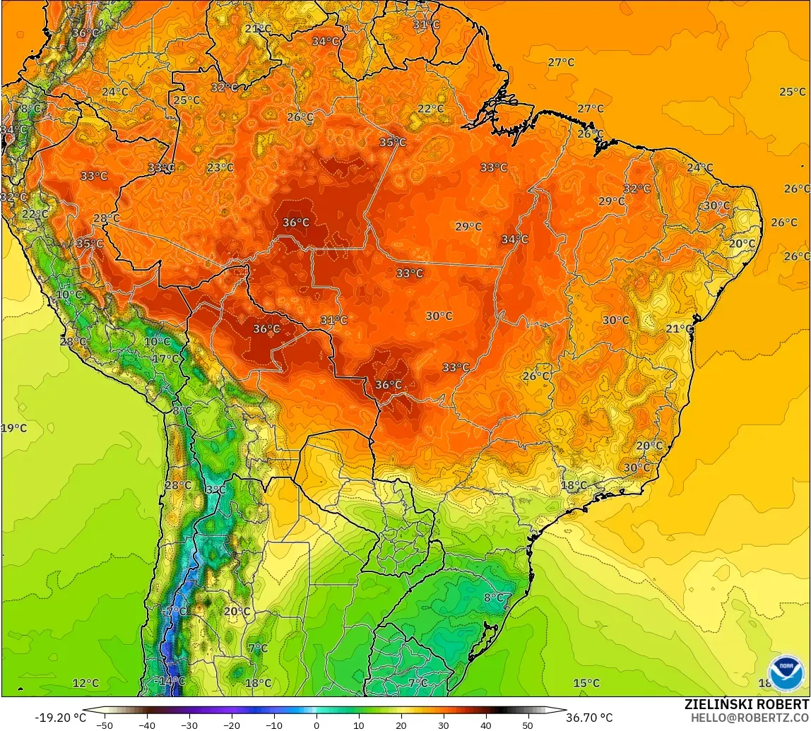GFS model - Brasil, Suhu 2 m